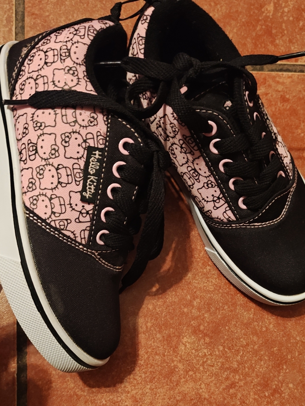 Hello Kitty Kids' Pink & Black Lace-Up Sneakers
